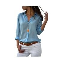 Blusa Feminina Oversize De Chiffon Com Manga Longa, Elegante, Com Gola, Camisa Solta Para Primavera