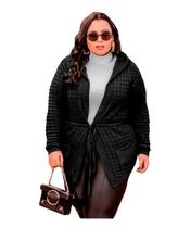 Blusa Feminina Parka Plus Size Tricot Casaco Inverno Capuz