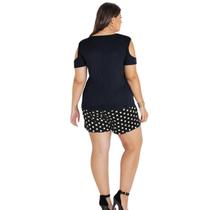 Blusa Feminina Plu Size Manga Curta Com Ombro Vazado Blusa Feminina Plu Size Manga Curta Com Ombro Vazado
