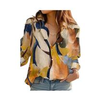 Blusa Feminina plus Size 1XL-5XL De Verão Com Decote Em V E Estampa Geométrica Casual De Manga Longa