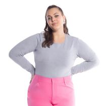 Blusa Feminina Plus Size Algodão Lisa Manga Longa Gola Redonda Blusa Feminina Plus Size Algodão Lisa Manga Longa Gola Redonda