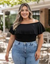 Blusa Feminina Plus Size Babado Ciganinha Malha Festa Noite Balada Blusa Feminina Plus Size Babado Ciganinha Malha Festa Noite Balada