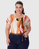 Blusa Feminina Plus Size Barra Mullet Estampa Digital Em Viscose Stretch