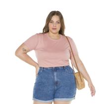 Blusa Feminina Plus Size Básica Manga Curta Gola Redonda