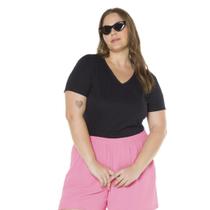 Blusa Feminina Plus Size Básica Manga Curta Gola V