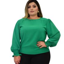 Blusa Feminina Plus Size Camisa Social Manga Moda Elegante