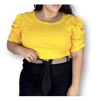 Blusa feminina plus size canelada manga curta princesa moda feminina