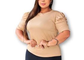 Blusa feminina plus size canelado manga curta princesa fashion