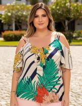 Blusa Feminina, Plus Size, Ciganinha, Estampa Floral, Tam.46 Blusa Feminina, Plus Size, Ciganinha, Estampa Floral, Tam.46