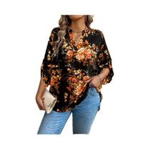 Blusa Feminina plus Size Com Decote Em V E Manga Longa Casual Elegante Para Primavera E Outono