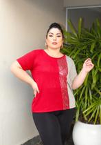 Blusa Feminina Plus Size Com Detalhe Paetê Manga Curta