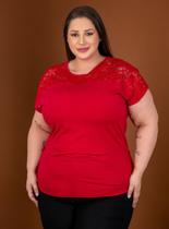 Blusa Feminina Plus Size com Renda nos Ombros Feminina Tam. G1 ao G5 em Viscolycra Cores Verão