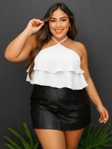 Blusa Feminina Plus Size Cropped Frente Única Bata Soltinha Alça Amarração Ajustável Casual