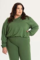 Blusa Feminina Plus Size Decote V C/ Bolso E Elastico Cintura E Punhos - Serena