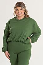 Blusa Feminina Plus Size Decote V C/ Bolso E Elastico Cintura E Punhos - Serena