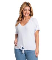 Blusa Feminina Plus Size Decote V Secret Glam Branco