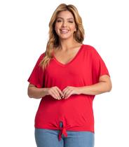 Blusa Feminina Plus Size Decote V Secret Glam Vermelho