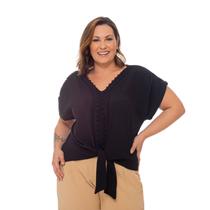 Blusa Feminina Plus Size Elegante Com Amarração e Renda