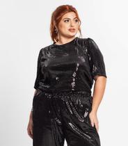Blusa Feminina Plus Size Em Paetê Secret Glam Preto Blusa Feminina Plus Size Em Paetê Secret Glam Preto