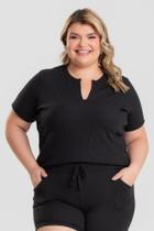 Blusa feminina Plus Size em Ribana Santorini Detalhe no Decote - Serena