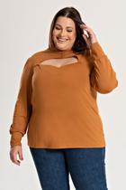 Blusa Feminina Plus Size em Viscolycra com Decote Vazado e Botão - Serena Blusa Feminina Plus Size em Viscolycra com Decote Vazado e Botão - Serena