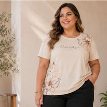 Blusa Feminina Plus Size em Viscose com Estampa Floral e Gola Redonda Cereja Rosa