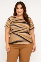 Blusa Feminina Plus Size Estampa Moderna Bege Miravest Casual
