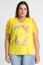 Blusa Feminina Plus Size Estampada Mangas Princesa Detalhe Manga Devorê - Serena