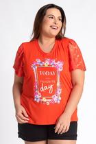 Blusa Feminina Plus Size Estampada Mangas Princesa Detalhe Manga Devorê - Serena