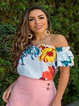 Blusa Feminina Plus Size Estampada Ombro a Ombro Blusa Feminina Plus Size Estampada Ombro a Ombro