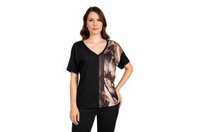 Blusa Feminina Plus Size Estampada Preto Miravest Manga Curta