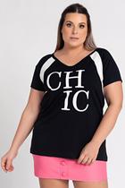 Blusa Feminina Plus Size Estampada Recortes Manga Raglan - Shimy