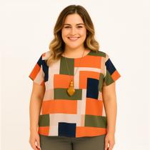 Blusa Feminina Plus Size Estampada, Tam. 48 Blusa Feminina Plus Size Estampada, Tam. 48