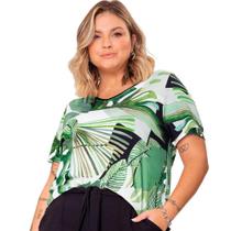 Blusa Feminina Plus Size EstampadaSecret Glam Folhagem Verde