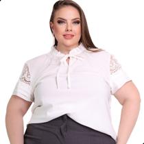 Blusa Feminina Plus Size Evangélica Guipir Gola Pérolas