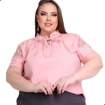 Blusa Feminina Plus Size Evangélica Guipir Gola Pérolas