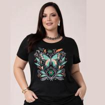 Blusa Feminina Plus Size GG Camiseta Tshirt Estampada Borboleta Moda Curve