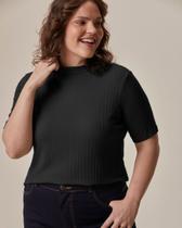 Blusa Feminina Plus Size Gola Alta Em Viscose Canelada