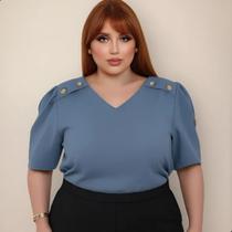 Blusa Feminina Plus Size Linho Alfaiataria com Botão