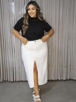 Blusa Feminina Plus Size Lisa Camiseta Tshirt Gola Alta Manga Curta Verão 100% Algodão