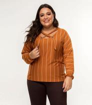 Blusa Feminina Plus Size Listrada Secret Glam Marrom