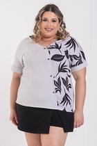 Blusa Feminina Plus Size Malha Suede Detalhe Botão e Sublimado - Serena