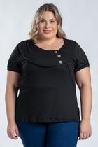 Blusa Feminina Plus Size Malha Suede Detalhe Decote c/ Botões - Serena