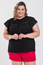 Blusa Feminina Plus Size Malha Suede Detalhes em Renda - Serena