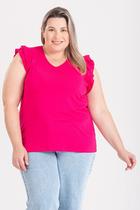 Blusa Feminina Plus Size Malha Viscose C/ Elastano Decote V Babados Ombro - Serena