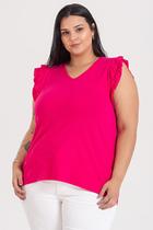 Blusa Feminina Plus Size Malha Viscose C/ Elastano Decote V Babados Ombro - Serena