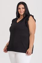 Blusa Feminina Plus Size Malha Viscose C/ Elastano Decote V Babados Ombro - Serena