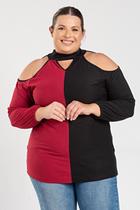 Blusa Feminina Plus Size Malha Viscose com Elastano Manga Longa Bicolor - Serena Blusa Feminina Plus Size Malha Viscose com Elastano Manga Longa Bicolor - Serena