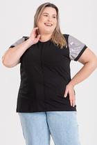 Blusa Feminina Plus Size Malha Viscose Mangas em Paetê - Serena Blusa Feminina Plus Size Malha Viscose Mangas em Paetê - Serena