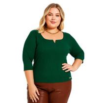 Blusa Feminina Plus Size Manga 3/4 Canelada Cereja Rosa Blusa Feminina Plus Size Manga 3/4 Canelada Cereja Rosa